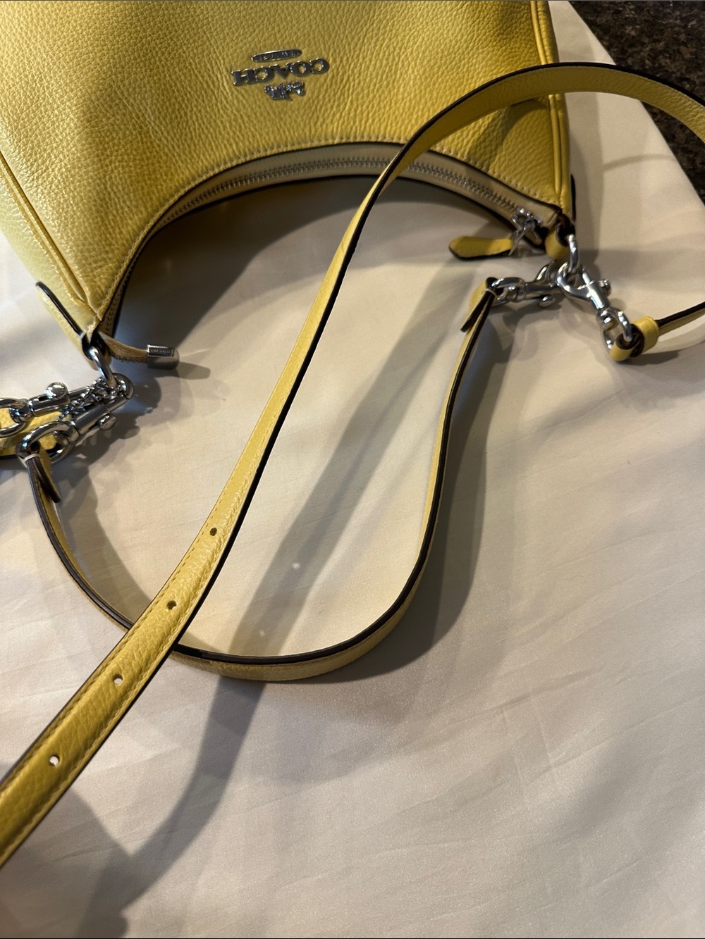 COACH Teri Hobo Pebble Leather Shoulder/Crossbody Bag in Yellow CJ517 - Picture 7 of 13